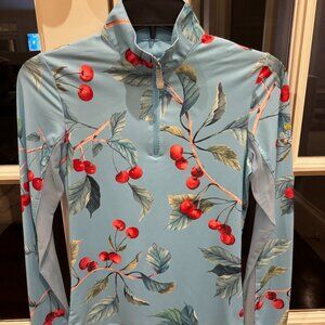 KASTEL DENMARK 1/4 Zip Long Sleeve Light Blue with Cherries Sz XS